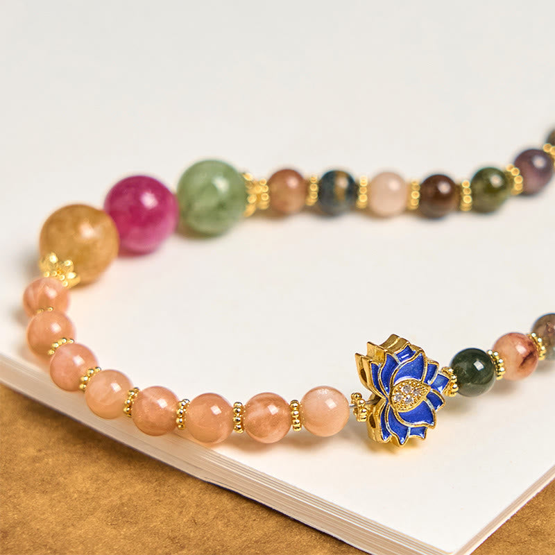 Buddha Stones Tourmaline Sun Stone Lotus Positive Key Chain Phone Hanging Decoration - image 2