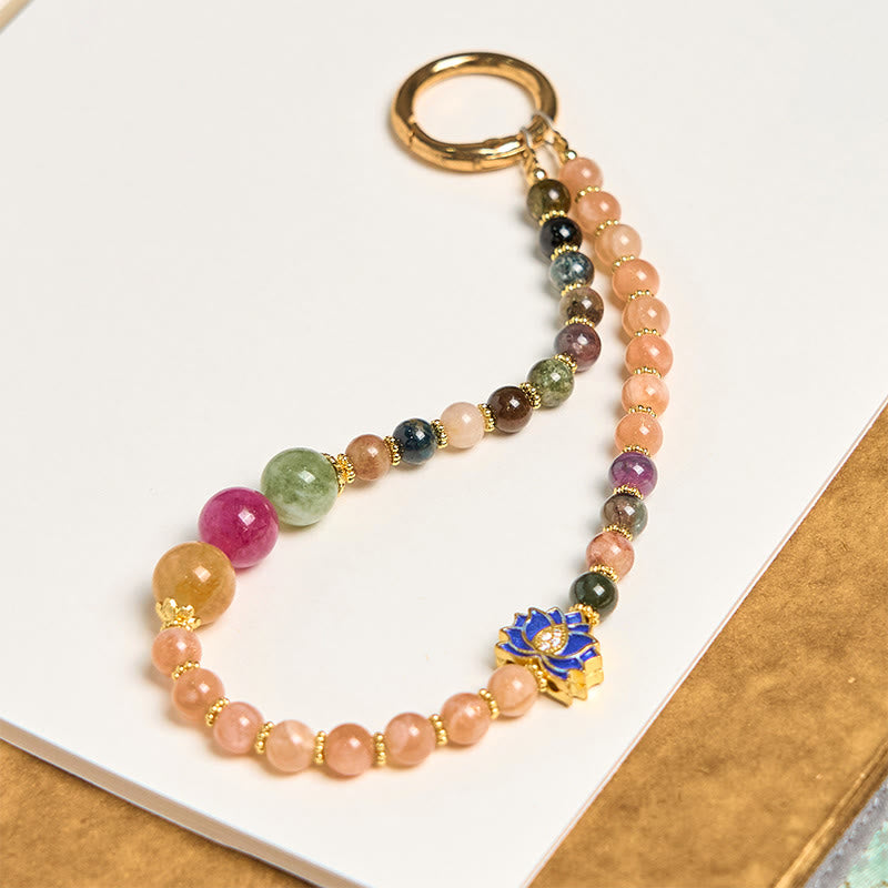 Buddha Stones Tourmaline Sun Stone Lotus Positive Key Chain Phone Hanging Decoration - Tourmaline Sun Stone - image 0