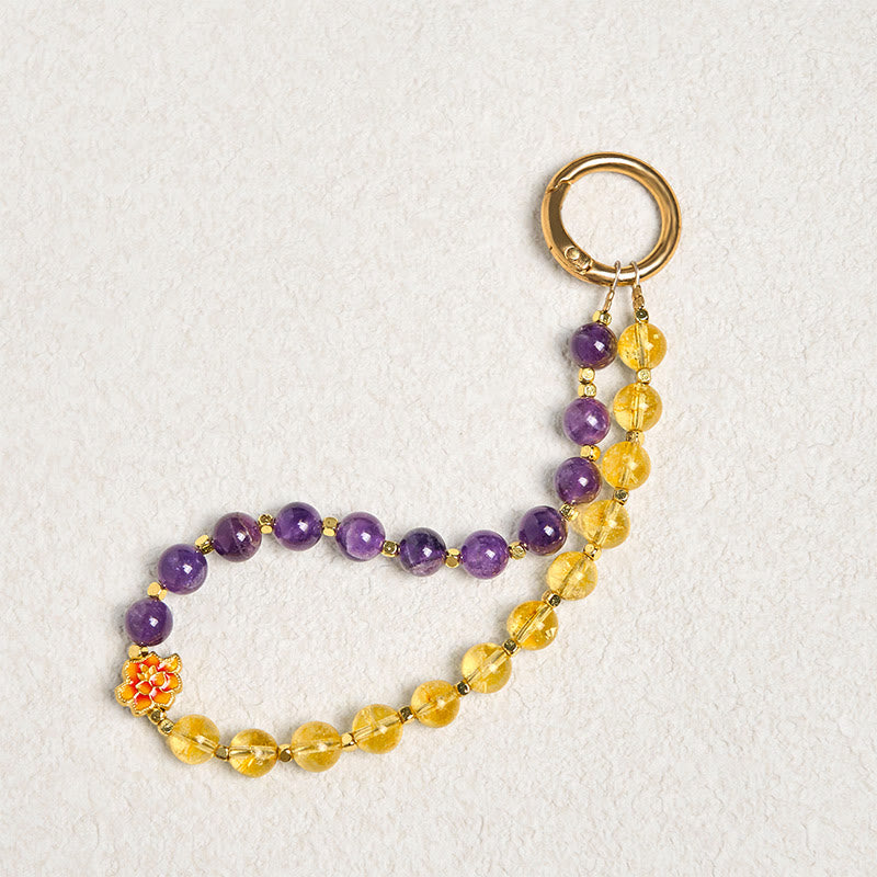 Buddha Stones Natural Amethyst Citrine Healing Key Chain Phone Hanging Decoration - image 1
