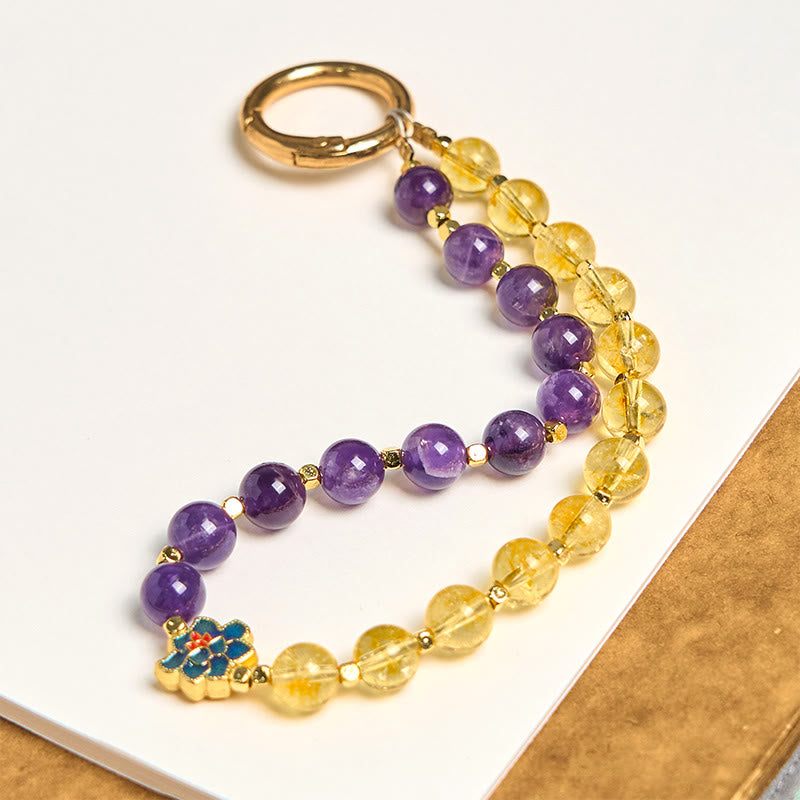 Buddha Stones Natural Amethyst Citrine Healing Key Chain Phone Hanging Decoration - Amethyst Citrine - image 0