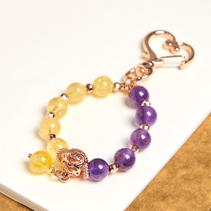 Buddha Stones Natural Amethyst Citrine Bead Healing Key Chain Hanging Decoration - Amethyst Citrine - image 0