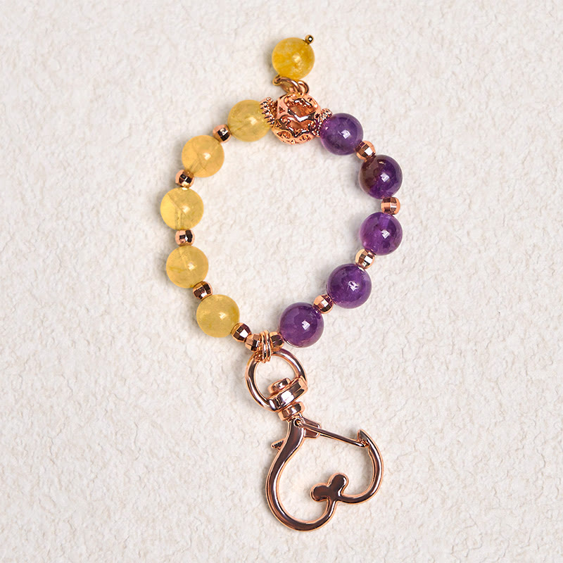 Buddha Stones Natural Amethyst Citrine Bead Healing Key Chain Hanging Decoration - image 1