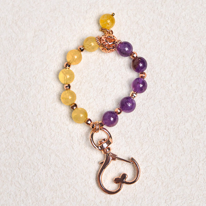 Buddha Stones Natural Amethyst Citrine Bead Healing Key Chain Hanging Decoration - image 1