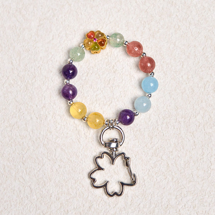 Buddha Stones Natural Strawberry Quartz Amethyst Citrine Aquamarine Flower Key Chain Hanging Decoration - image 2