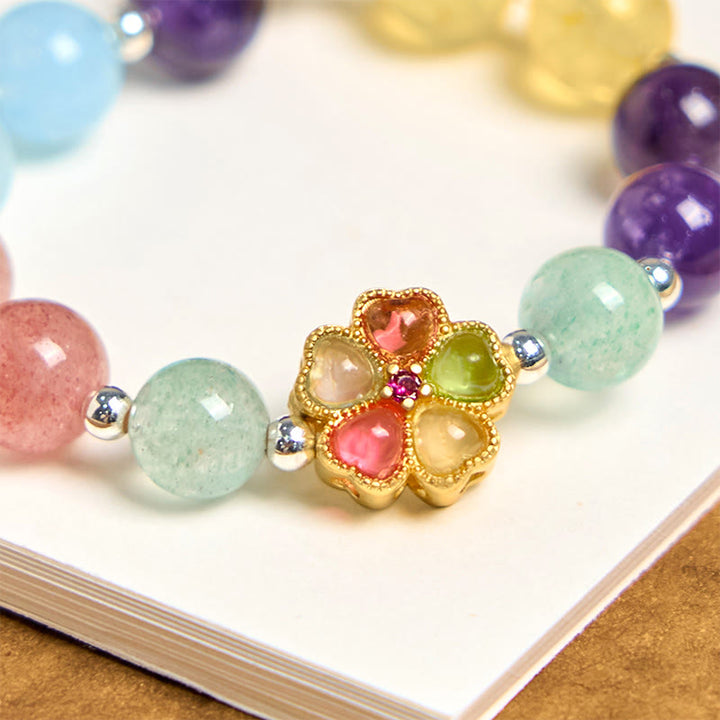 Buddha Stones Natural Strawberry Quartz Amethyst Citrine Aquamarine Flower Key Chain Hanging Decoration - image 10