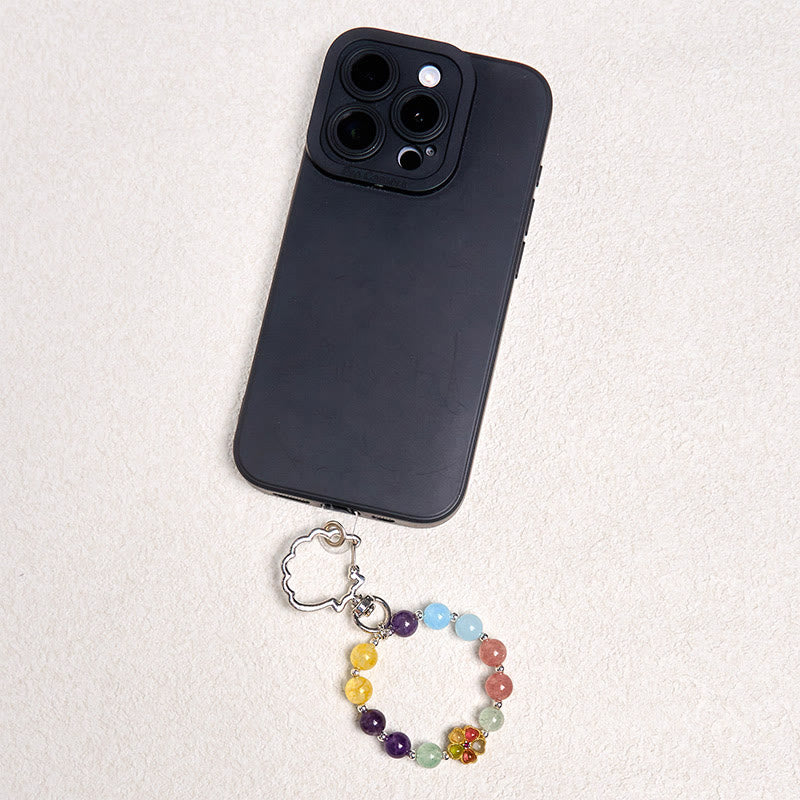 Buddha Stones Natural Strawberry Quartz Amethyst Citrine Aquamarine Flower Key Chain Hanging Decoration - image 11