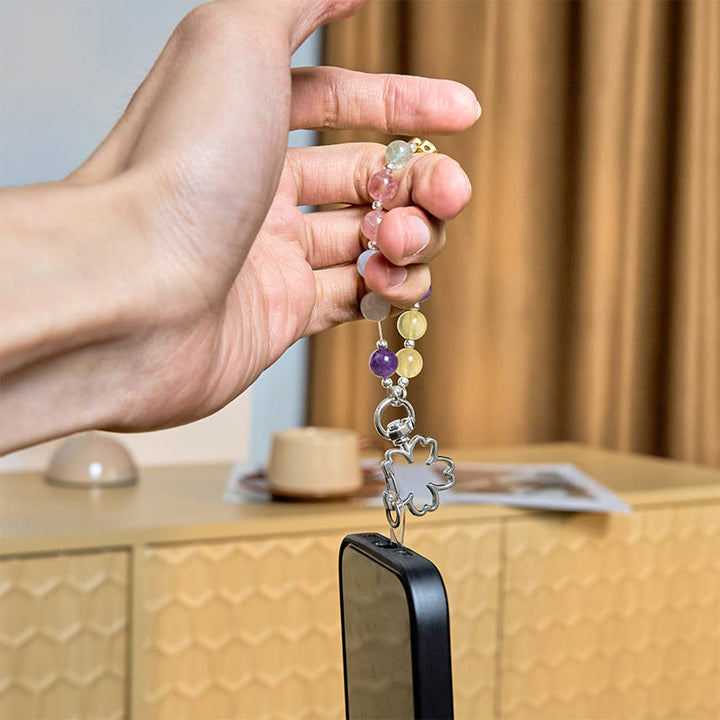 Buddha Stones Natural Strawberry Quartz Amethyst Citrine Aquamarine Flower Key Chain Hanging Decoration - image 13