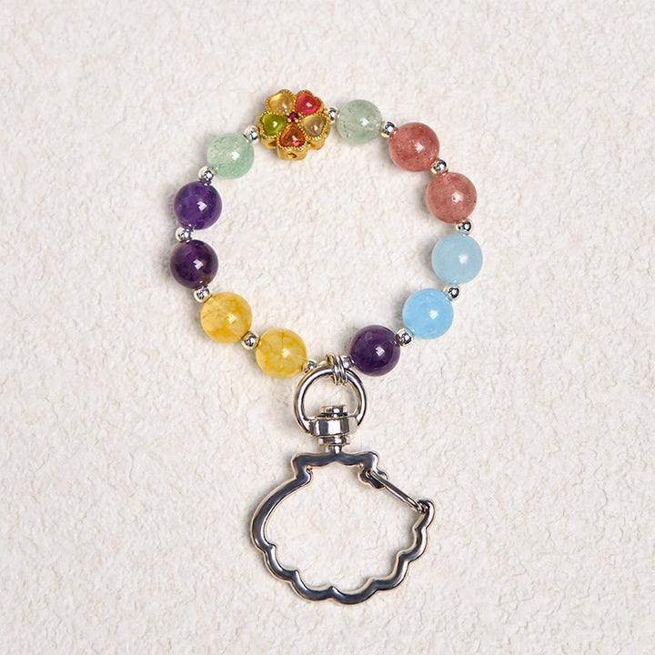 Buddha Stones Natural Strawberry Quartz Amethyst Citrine Aquamarine Flower Key Chain Hanging Decoration - image 9