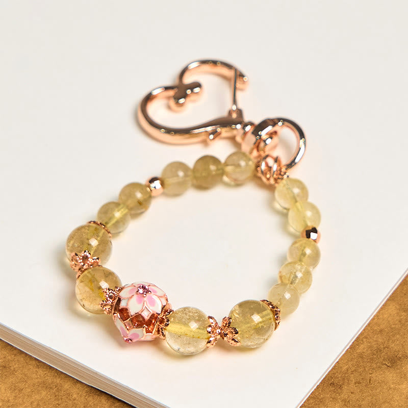 Buddha Stones Golden Rutilated Quartz Wealth Key Chain Hanging Decoration - Rutilated Quartz - image 0