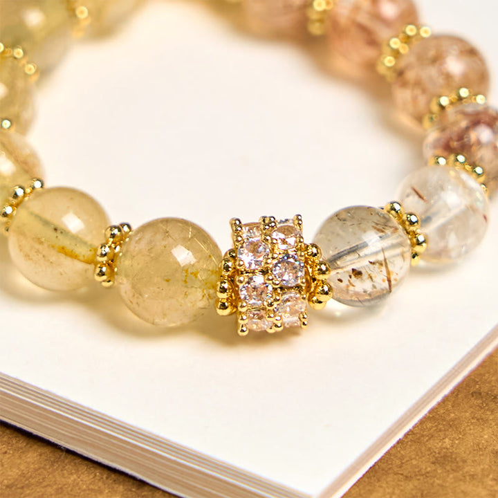 Buddha Stones Golden Rutilated Quartz Auspiciousness Key Chain Hanging Decoration - image 3