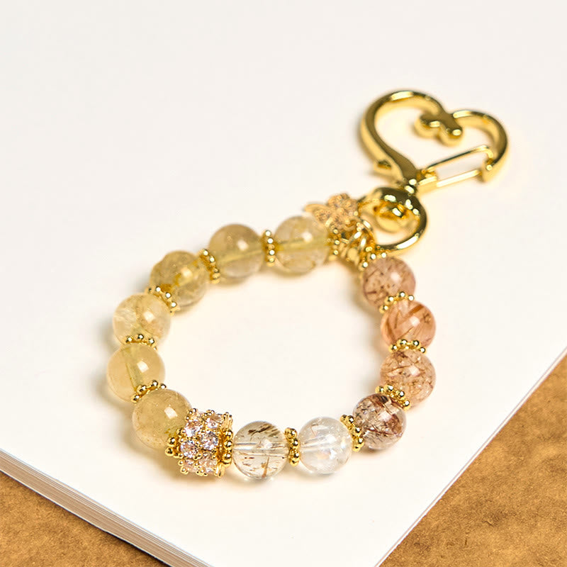 Buddha Stones Golden Rutilated Quartz Auspiciousness Key Chain Hanging Decoration - Rutilated Quartz - image 0