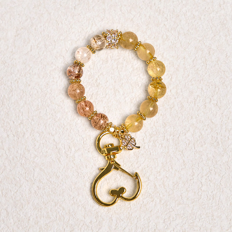 Buddha Stones Golden Rutilated Quartz Auspiciousness Key Chain Hanging Decoration - image 1