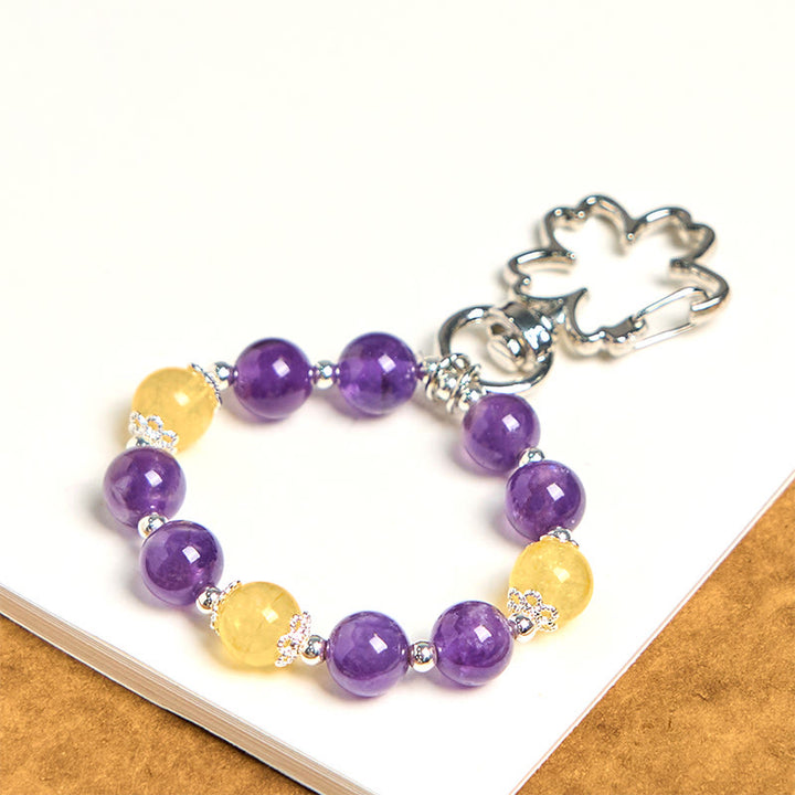 Buddha Stones Natural Amethyst Citrine Positive Key Chain Bag Hanging Decoration - Amethyst Citrine - image 0