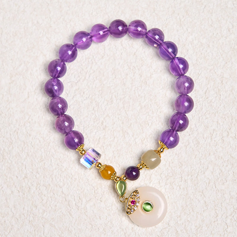 Buddha Stones Natural Amethyst Peace Buckle Charm Spiritual Bracelet - image 5