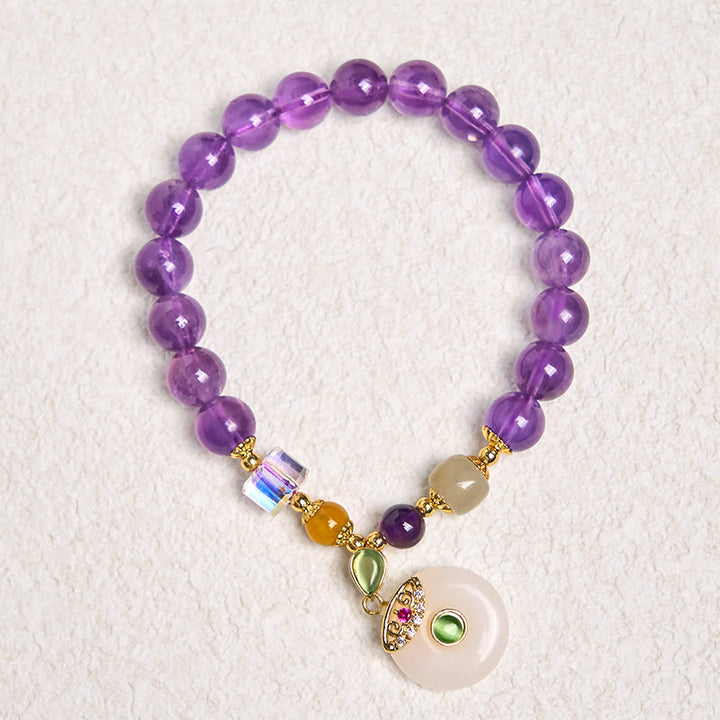 Buddha Stones Natural Amethyst Peace Buckle Charm Spiritual Bracelet - image 5