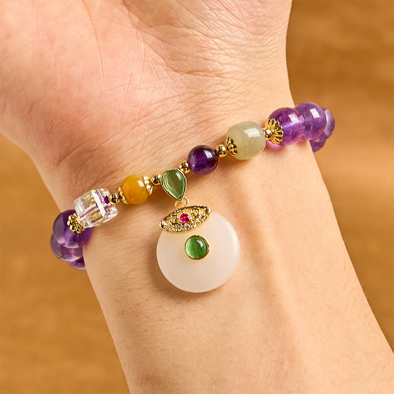 Buddha Stones Natural Amethyst Peace Buckle Charm Spiritual Bracelet - image 2