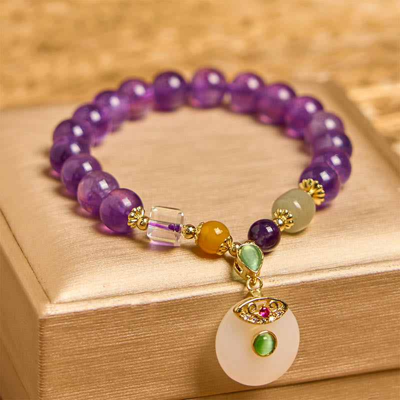 Buddha Stones Natural Amethyst Peace Buckle Charm Spiritual Bracelet - Amethyst(Wrist Circumference 14-16cm) - image 0