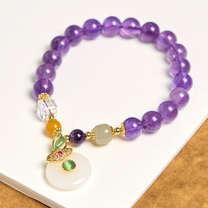 Buddha Stones Natural Amethyst Peace Buckle Charm Spiritual Bracelet - image 4