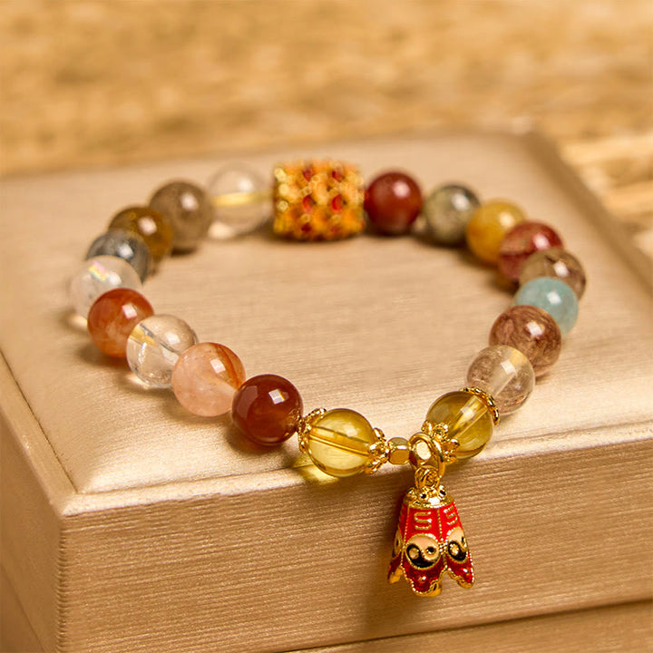 Buddha Stones Natural Colorful Rutilated Quartz Yin Yang Protection Bracelet - Rutilated Quartz(Wrist Circumference 14-16cm) - image 0
