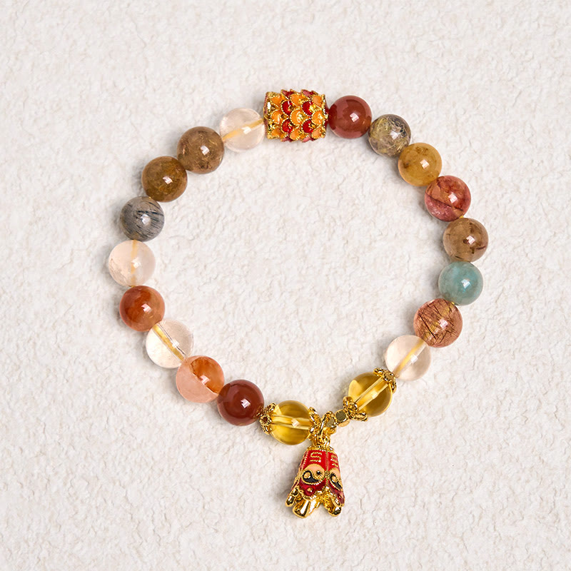 Buddha Stones Natural Colorful Rutilated Quartz Yin Yang Protection Bracelet - image 7