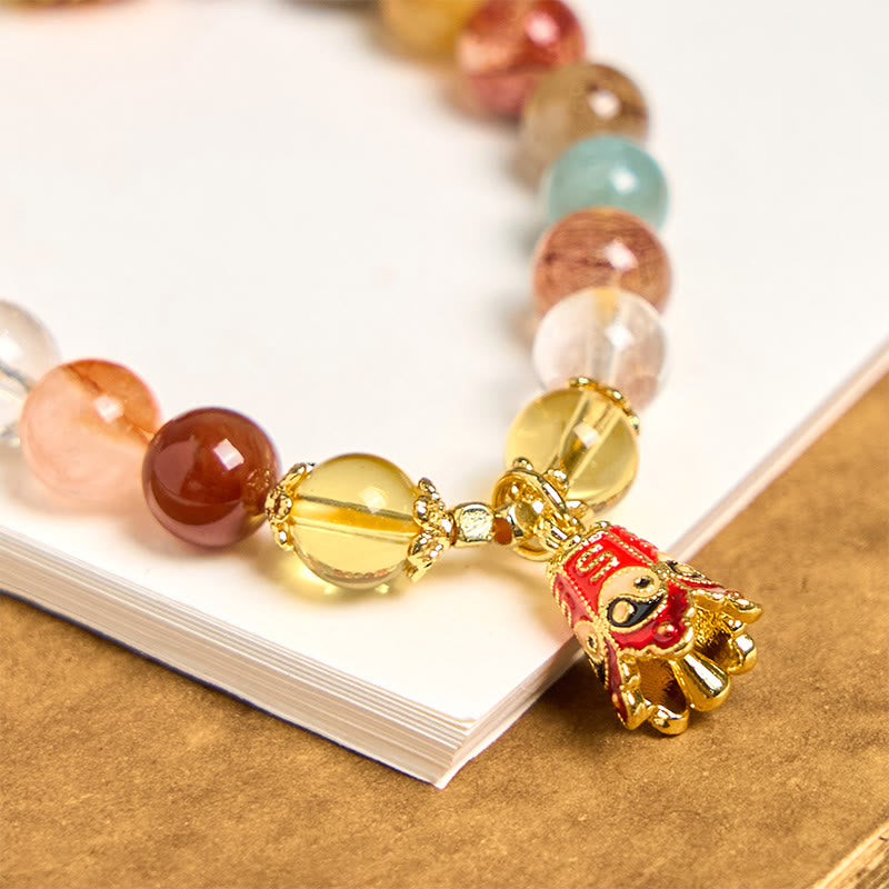 Buddha Stones Natural Colorful Rutilated Quartz Yin Yang Protection Bracelet - image 6