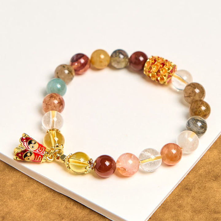 Buddha Stones Natural Colorful Rutilated Quartz Yin Yang Protection Bracelet - image 4