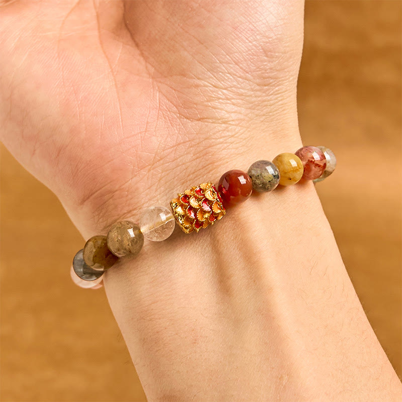 Buddha Stones Natural Colorful Rutilated Quartz Yin Yang Protection Bracelet - image 3