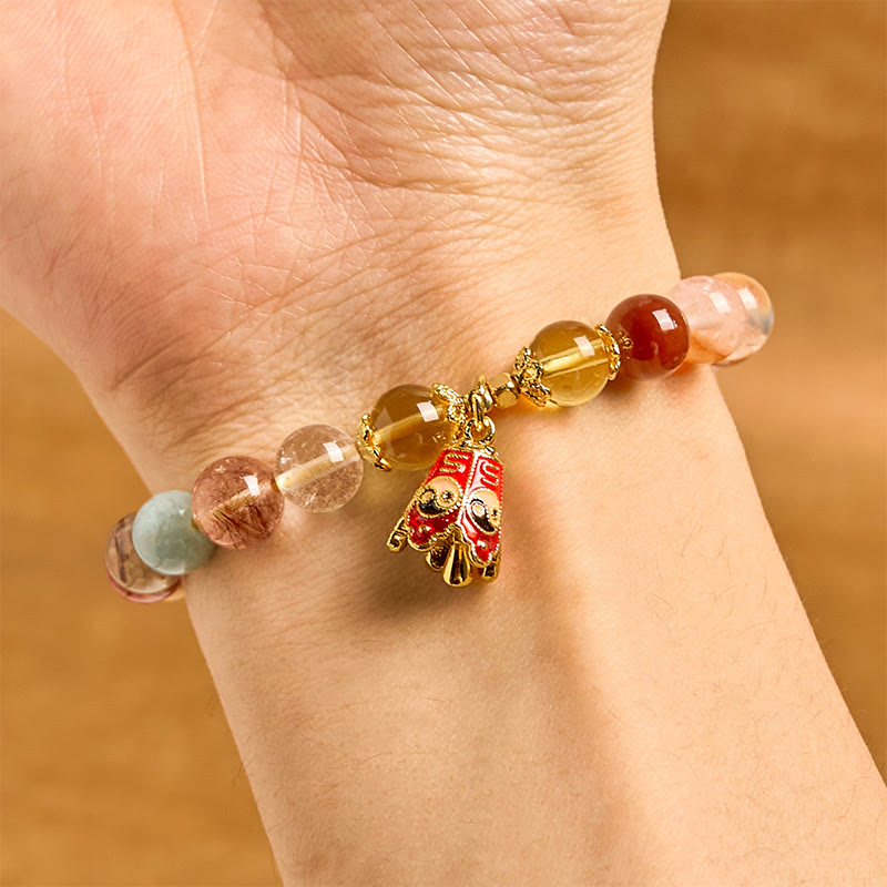 Buddha Stones Natural Colorful Rutilated Quartz Yin Yang Protection Bracelet - image 2