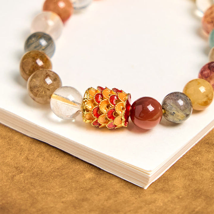 Buddha Stones Natural Colorful Rutilated Quartz Yin Yang Protection Bracelet - image 5