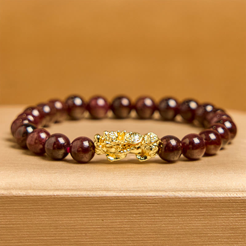 Buddha Stones Natural Garnet Beads PiXiu Protection Bracelet - image 1