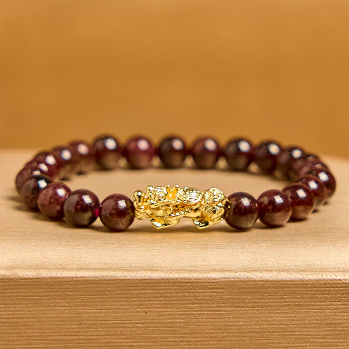 Buddha Stones Natural Garnet Beads PiXiu Protection Bracelet - image 1