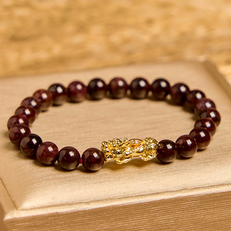 Buddha Stones Natural Garnet Beads PiXiu Protection Bracelet - Garnet(Wrist Circumference 14-16cm) - image 0