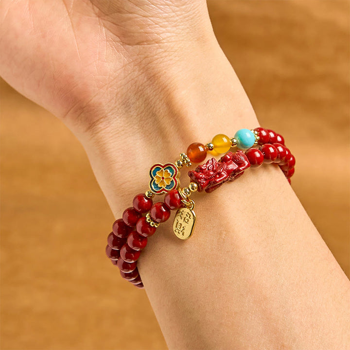 Buddha Stones Cinnabar PiXiu Fu Character Blessing Double Wrap Bracelet - image 2