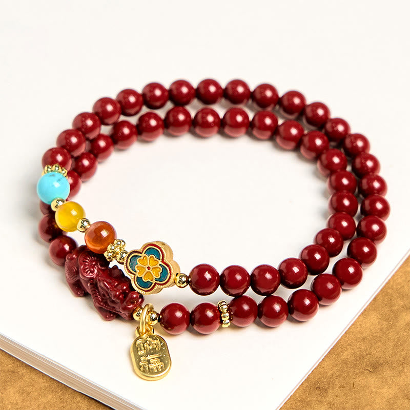 Buddha Stones Cinnabar PiXiu Fu Character Blessing Double Wrap Bracelet - image 3