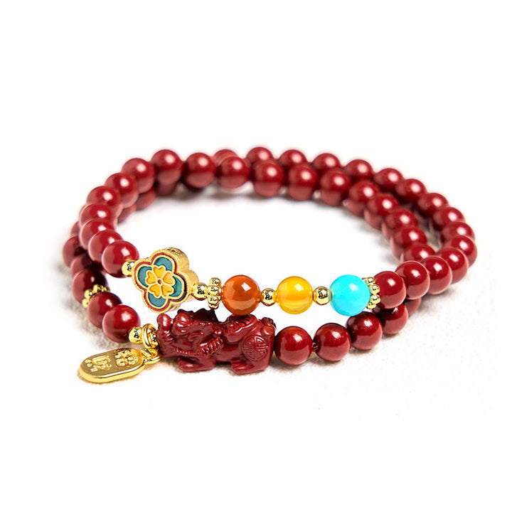 Buddha Stones Cinnabar PiXiu Fu Character Blessing Double Wrap Bracelet - image 6