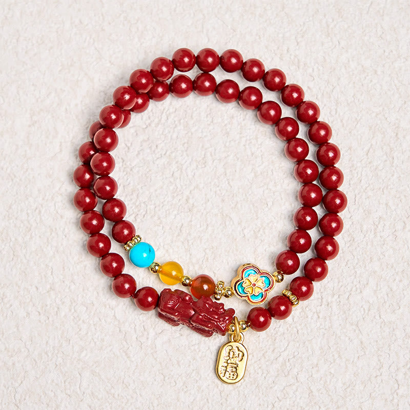 Buddha Stones Cinnabar PiXiu Fu Character Blessing Double Wrap Bracelet - image 5