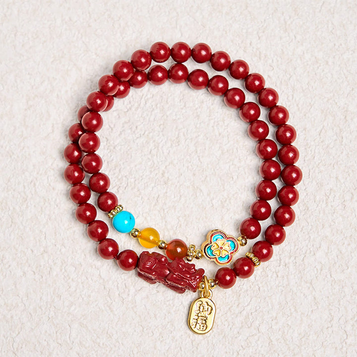Buddha Stones Cinnabar PiXiu Fu Character Blessing Double Wrap Bracelet - image 5