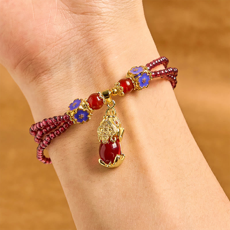 Buddha Stones Natural 3mm Garnet Beads PiXiu Flower Purification Multilayer Bracelet - image 2