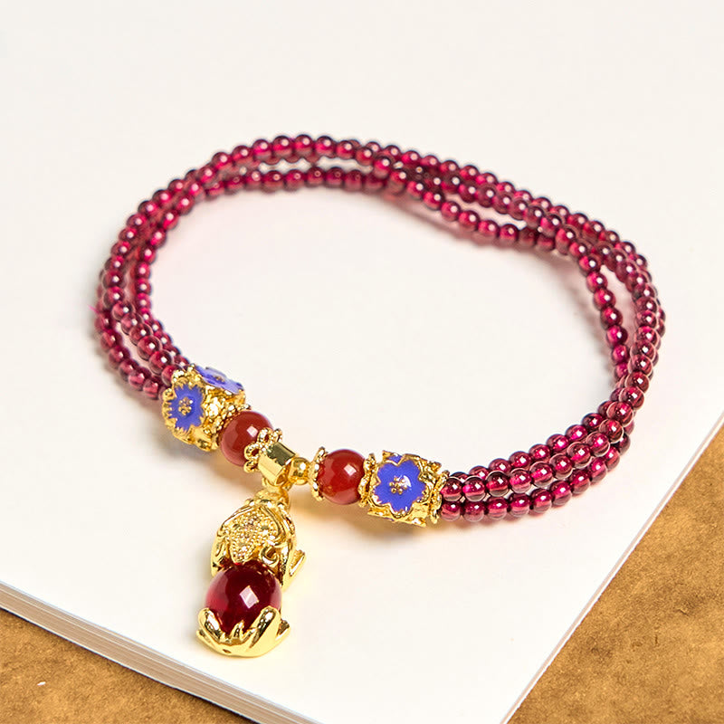 Buddha Stones Natural 3mm Garnet Beads PiXiu Flower Purification Multilayer Bracelet - image 3