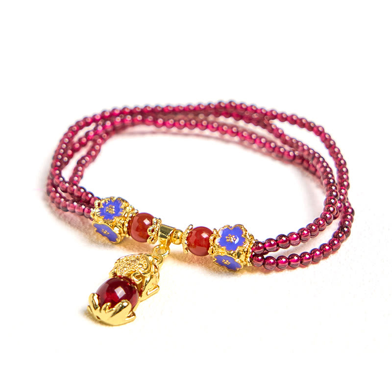 Buddha Stones Natural 3mm Garnet Beads PiXiu Flower Purification Multilayer Bracelet - image 7