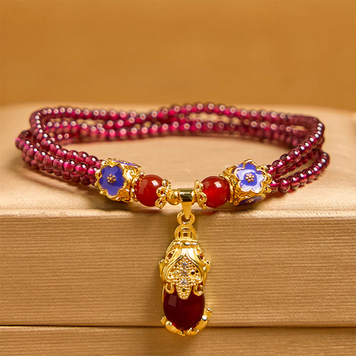 Buddha Stones Natural 3mm Garnet Beads PiXiu Flower Purification Multilayer Bracelet - image 1