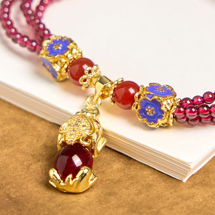 Buddha Stones Natural 3mm Garnet Beads PiXiu Flower Purification Multilayer Bracelet - image 4