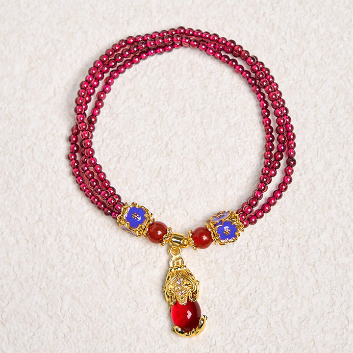 Buddha Stones Natural 3mm Garnet Beads PiXiu Flower Purification Multilayer Bracelet - image 6