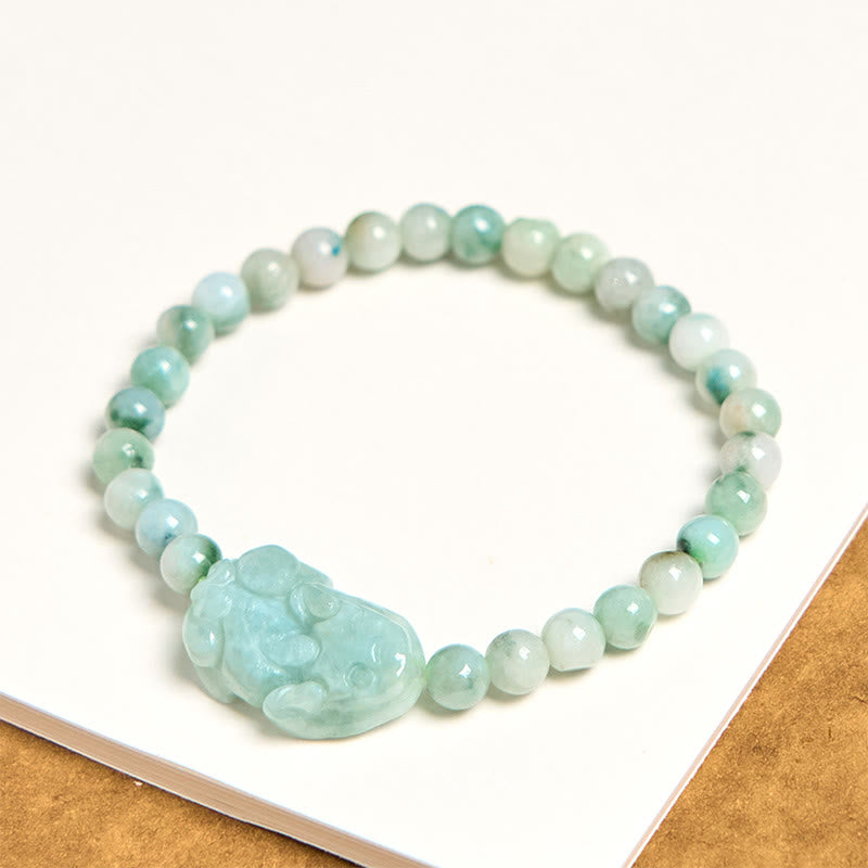 Buddha Stones Natural Green Jade PiXiu Carved Luck Bracelet - image 3