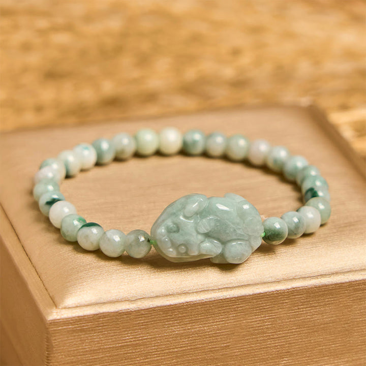 Buddha Stones Natural Green Jade PiXiu Carved Luck Bracelet - Jade(Wrist Circumference 14-16cm) - image 0