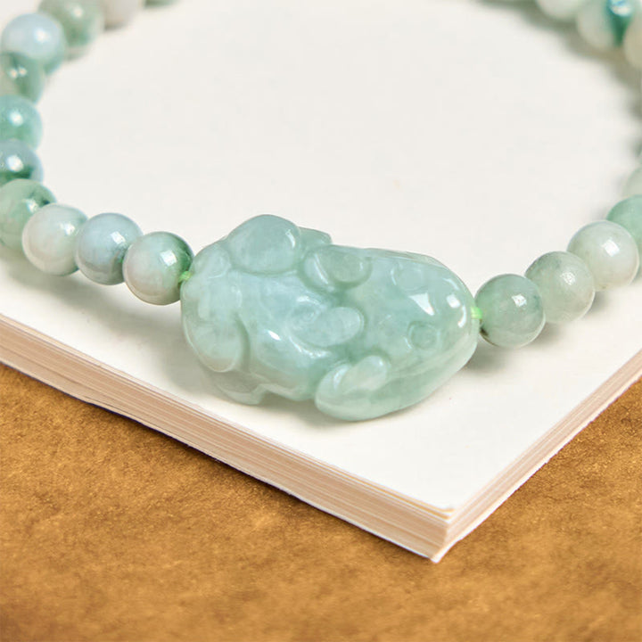 Buddha Stones Natural Green Jade PiXiu Carved Luck Bracelet - image 4