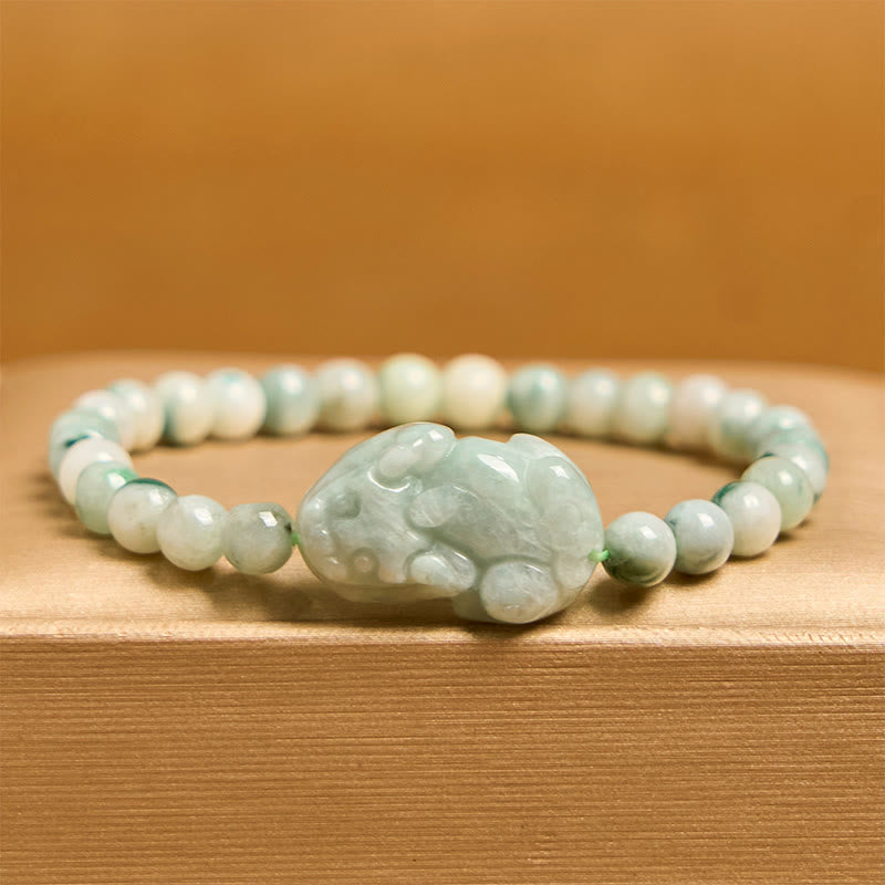 Buddha Stones Natural Green Jade PiXiu Carved Luck Bracelet - image 1
