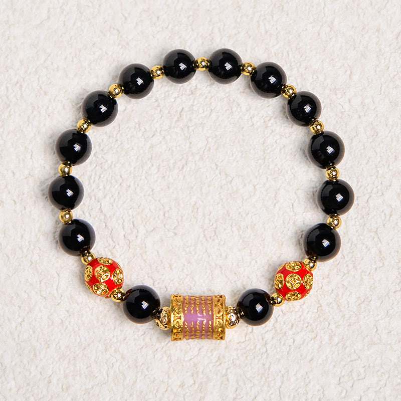 Buddha Stones Natural Black Onyx Five Scripture Copper Coins Fortune Bracelet - image 5