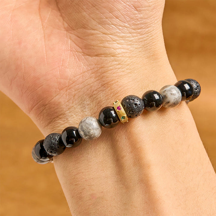 Buddha Stones Lava Rock Black Onyx Picasso Jasper Healing Bracelet - image 3