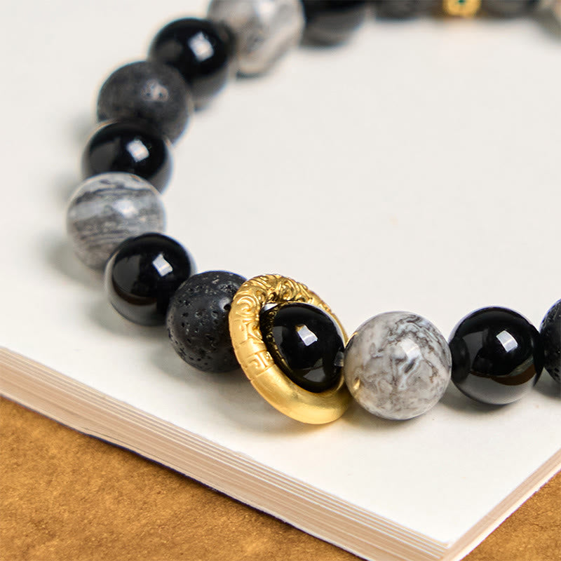 Buddha Stones Lava Rock Black Onyx Picasso Jasper Healing Bracelet - image 4